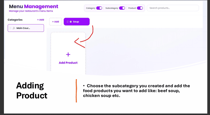 Choose subcategory Add Product