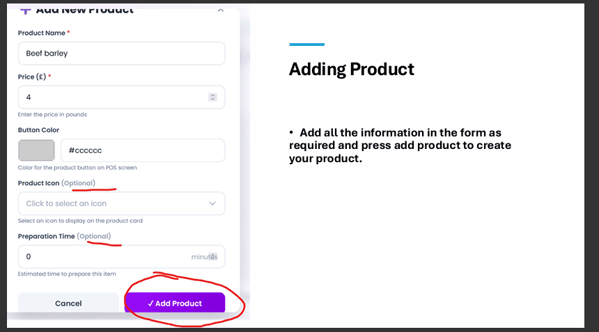 Add Product form