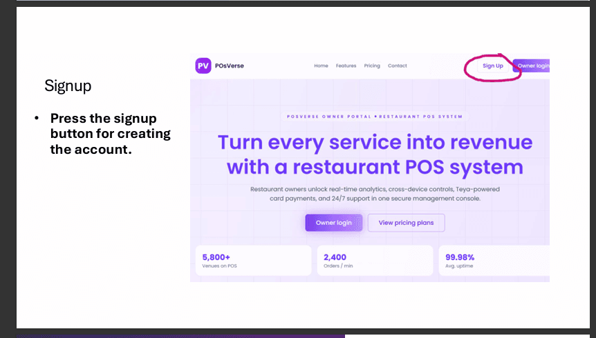 Homepage with Sign up button